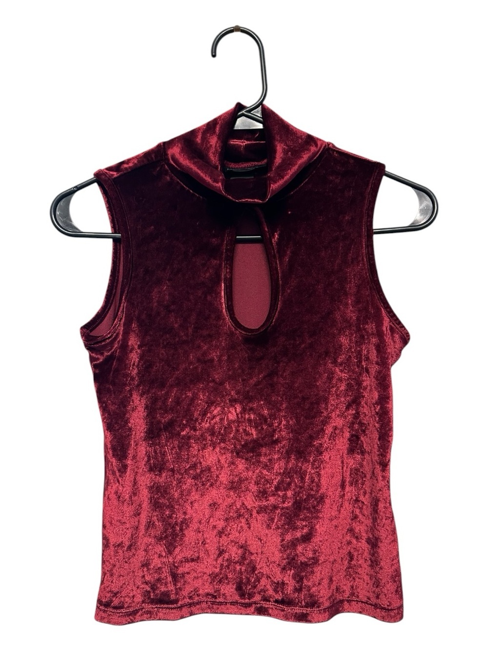 Vintage Y2K Moda International Velvet Crop Top in Burgundy w Keyhole Small